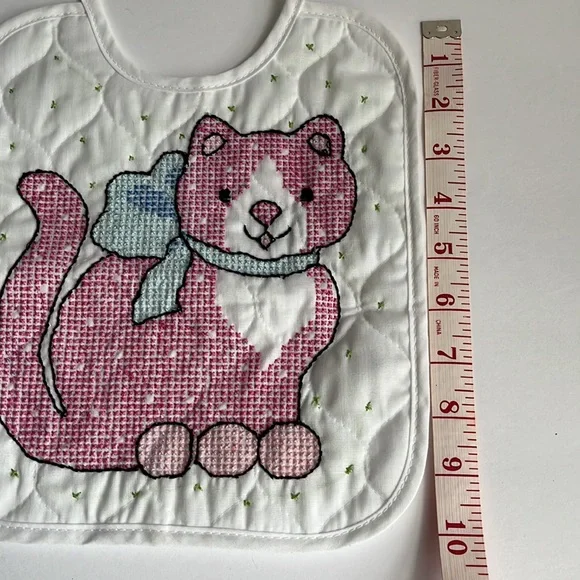 Handmade Quilted Baby Bib Cross-stitch Cat Kitten Cross Stitch - Picture 13 of 13